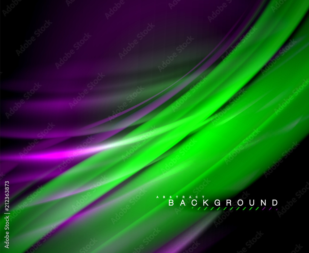 Neon glowing wave, magic energy and light motion background. Vector wallpaper template Neon glowing wave, magic energy and light motion background. Vector wallpaper template