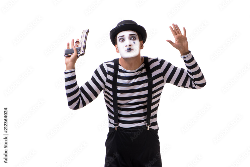 Mime with handgun isolated on white background Mime with handgun isolated on white background