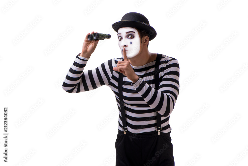 Mime with binoculars isolated on white background Mime with binoculars isolated on white background