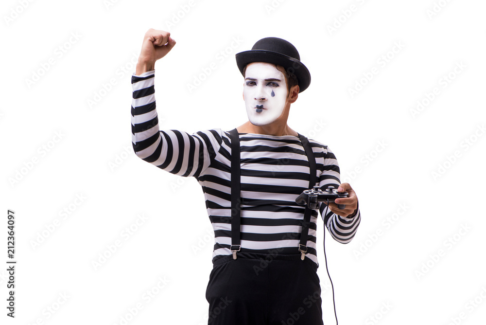 Mime with joystick isolated on white background Mime with joystick isolated on white background