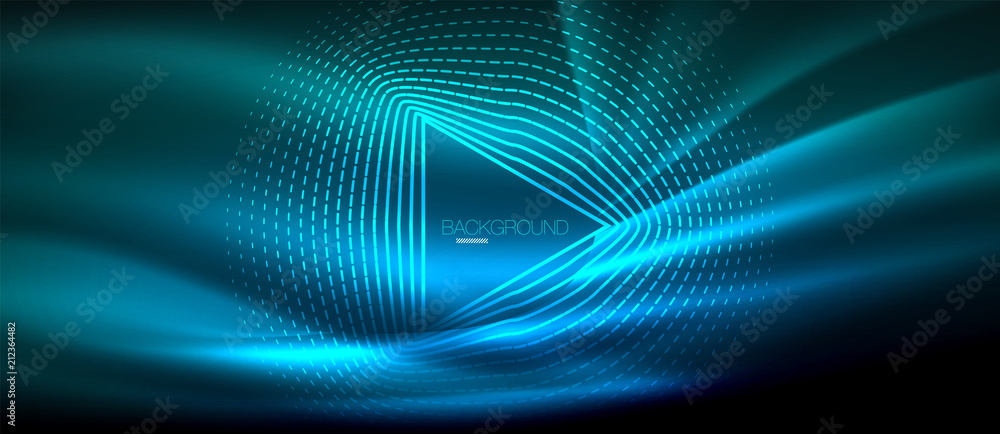 Neon glowing wave, magic energy and light motion background. Wallpaper template, hi-tech future concept Neon glowing wave, magic energy and light motion background. Wallpaper template, hi-tech future concept
