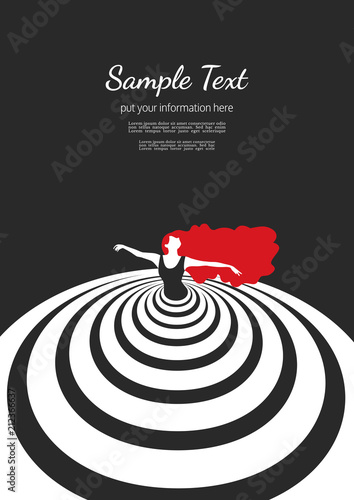 Dance poster concept. Ballet studio flyer template size A 4. Flat pop art minimal style. Classic folk dancing class banner background with sign of abstract female dancer ballerina. Vector illustration