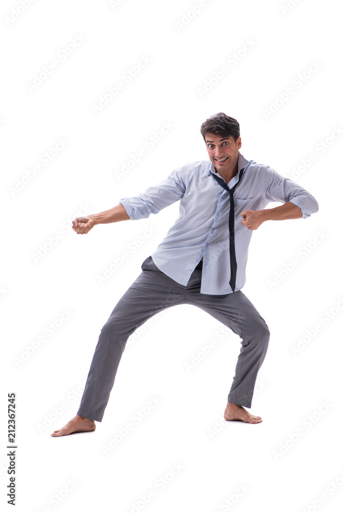 Barefooted businessman isolated on white background Barefooted businessman isolated on white background