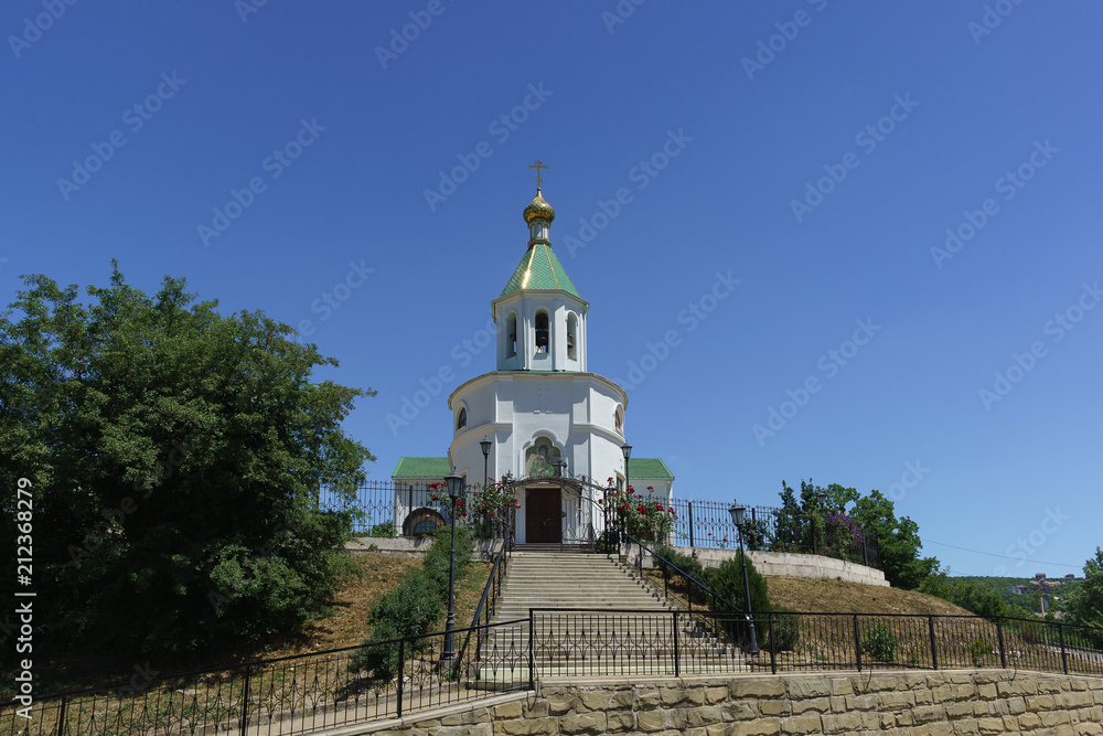 Steps to the Orthodox Church of St. Xenia of St. Petersburg in the village of Abrau-Durso
