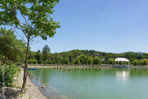 The green shores of the mountain lake Abrau photo