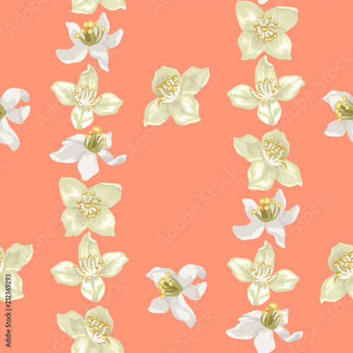 Citrus and jasmine flowers  in seamless pattern in a square positions