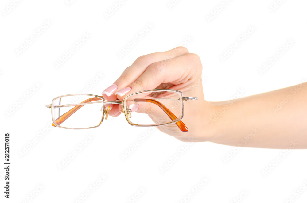 Glasses for view in the hand on a white background isolation Glasses for view in the hand on a white background isolation