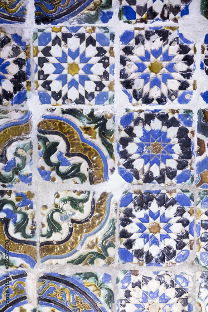 Coimbra, Portugal, June 11, 2018: Traditionally, old decorated ceramic tiles in The Convent of Christ, Roman Catholic monastery in Tomar Portugal.Portugal