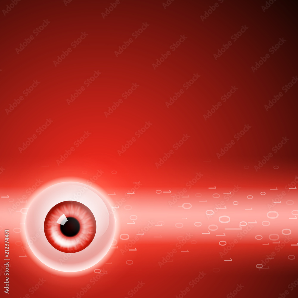 Abstract red background with eye and stream binary code. EPS10 vector background. Abstract red background with eye and stream binary code. EPS10 vector background.