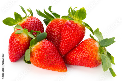 Fresh strawberries close up on white background.