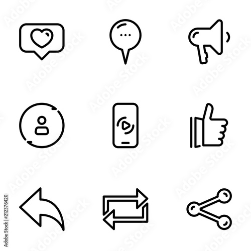 Set of black vector icons, isolated on white background, on theme Internet user interaction
