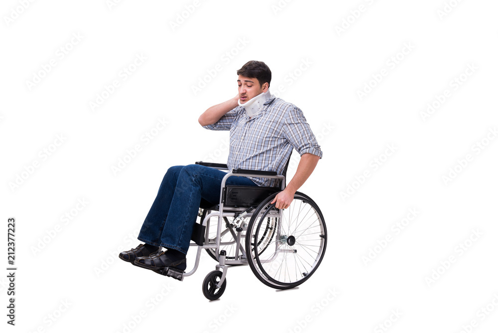 Man suffering from injury on wheelchair Man suffering from injury on wheelchair