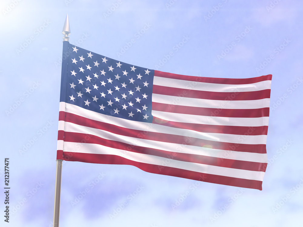 Flag of the United States with sun flare