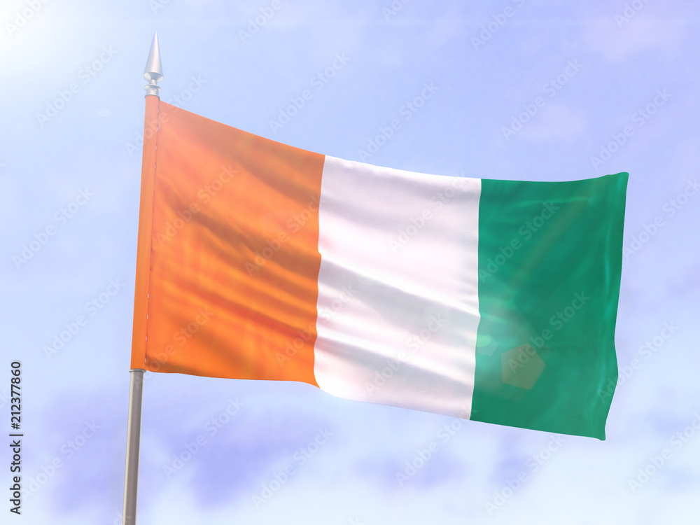 Flag of Cote d Ivoire with sun flare - obrazy, fototapety, plakaty 