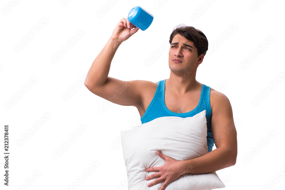 Young man with coffee cup isolated on white Young man with coffee cup isolated on white