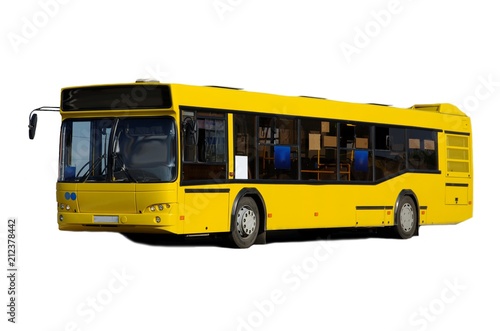 Yellow bus isolated on white background.