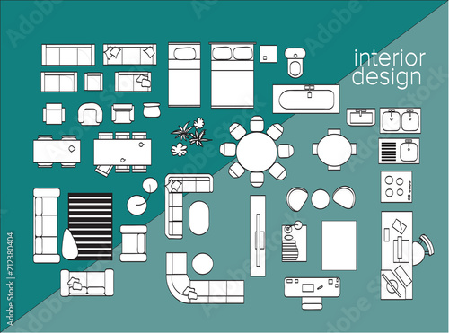 vector interior design floor plan. home house top view. collection set elements. 