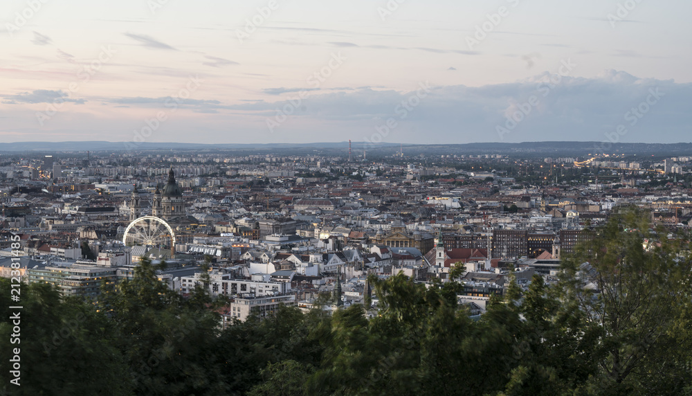 The panorama of Budapest from the castle hill at sunset