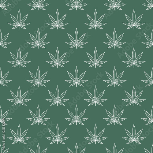 Seamless pattern with marijuana leaf. Cannabis background. Pattern can be used for fabric design, wallpaper, wrapping papers. Isolated vector illustration.