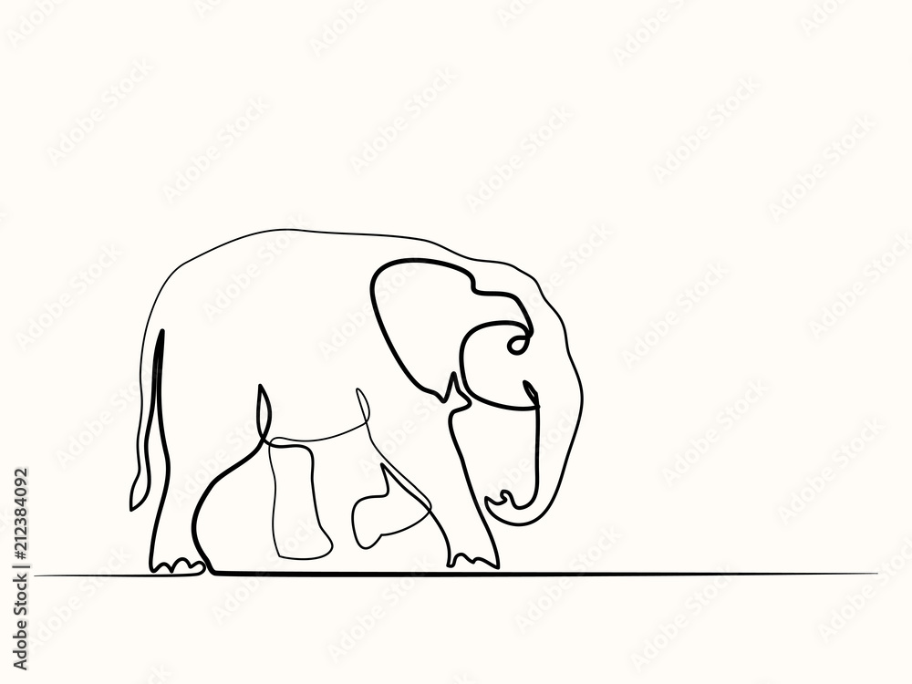 Continuous line drawing. Baby Elephant walking symbol. Logo of the elephant. Vector illustration Continuous line drawing. Baby Elephant walking symbol. Logo of the elephant. Vector illustration