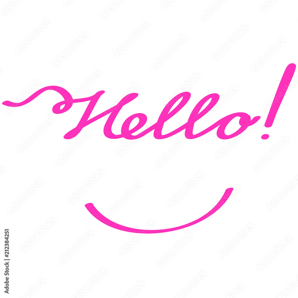 The word hello lettering in pink