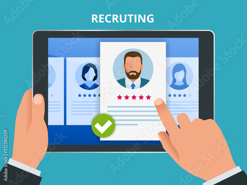 Hiring and recruitment concept for web page, banner, presentation. Job interview, recruitment agency vector illustration