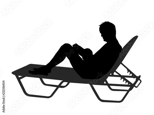 Vector silhouette of a man read book on chaise longue on white background