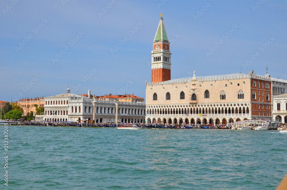 The Doge's Palace near St Mark's Square from the Lagoon. Venice, Italy.