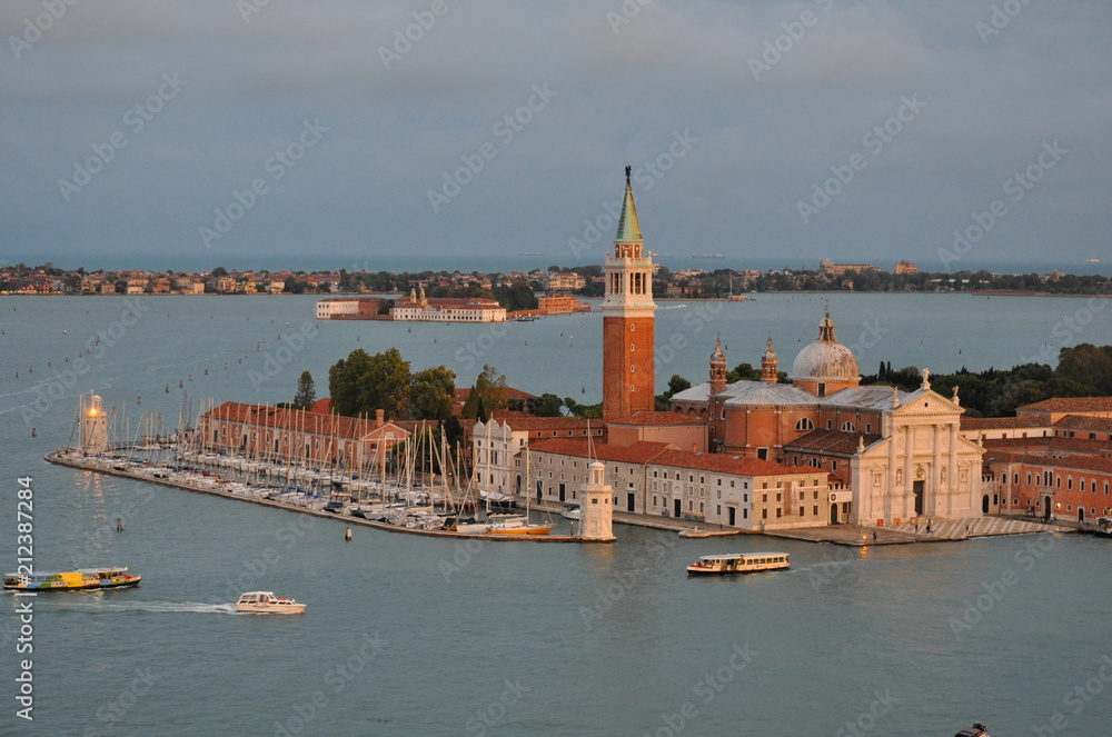Aerial cityscape of Venice with Santa Maria della Salute church, Veneto, Italy