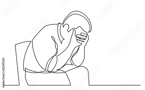 continuous line drawing of depressed man sitting on chair
