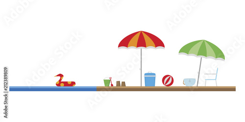 Cute cartoon vector illustration of a beach