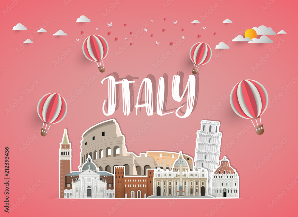 italy Landmark Global Travel And Journey paper background. Vector Design Template.used for your advertisement, book, banner, template, travel business or presentation.