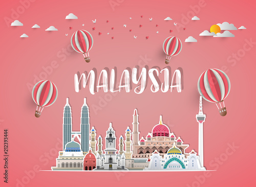 Malaysia Landmark Global Travel And Journey paper background. Vector Design Template.used for your advertisement, book, banner, template, travel business or presentation.