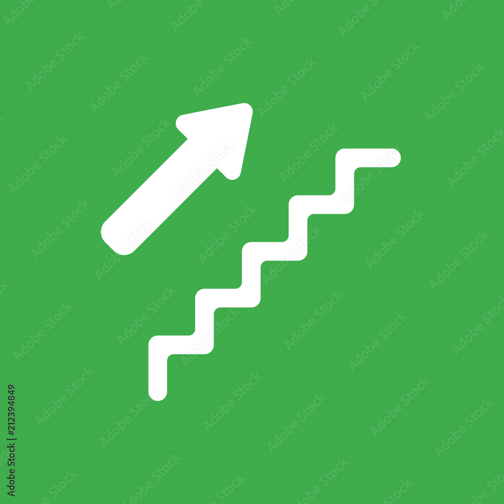 Vector icon concept of stairs with arrow moving up on green background Vector icon concept of stairs with arrow moving up on green background