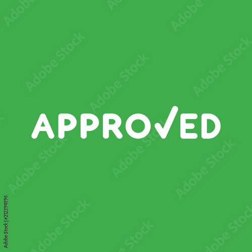 Vector icon concept of approved word with check mark on green background