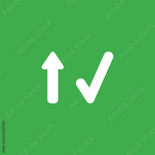 Vector icon concept of arrow moving up and check mark on green background