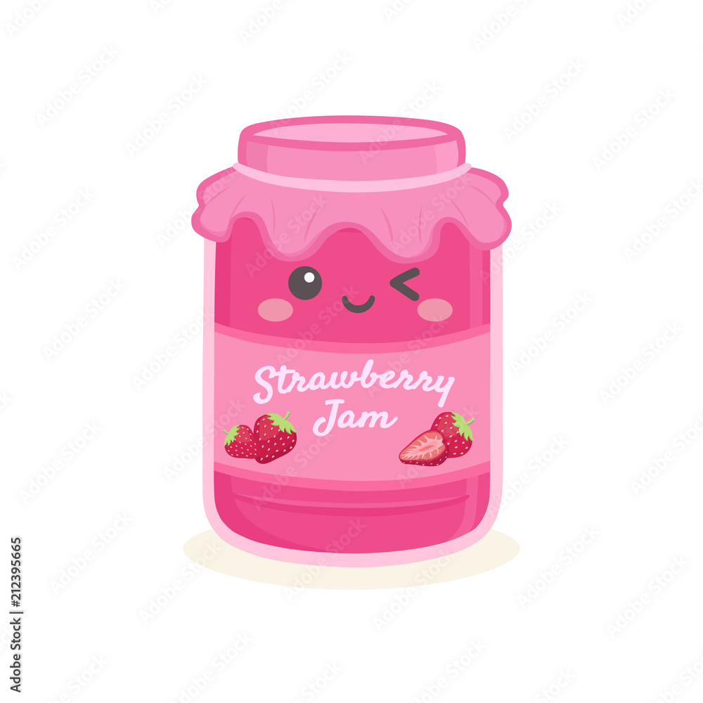Cute Strawberry Jelly Jam Bottle Jar Vector Illustration Cartoon Smile Stock Vector Adobe Stock