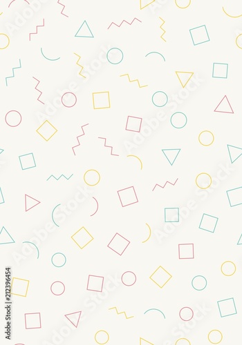 Seamless memphis geometric pattern 80's-90's styles on a light background. Trendy memphis style. Vector repeating texture.