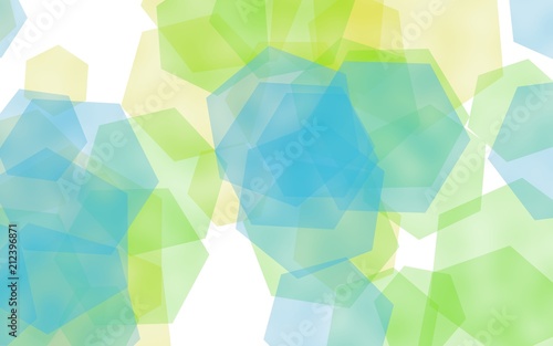 Multicolored translucent hexagons on white background. Green tones. 3D illustration