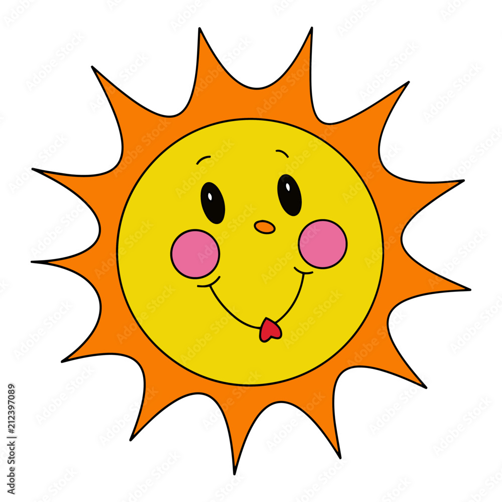 Sun cartoon illustration isolated on white background for children color book