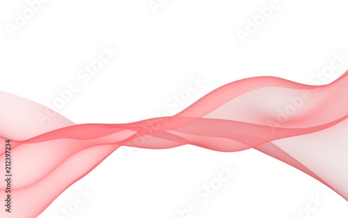 Abstract red wave. Light red scarf. Bright red ribbon on white background. Abstract red smoke. Raster air background. 3D illustration