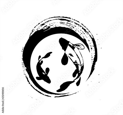 Koi fish black brush paint illustration