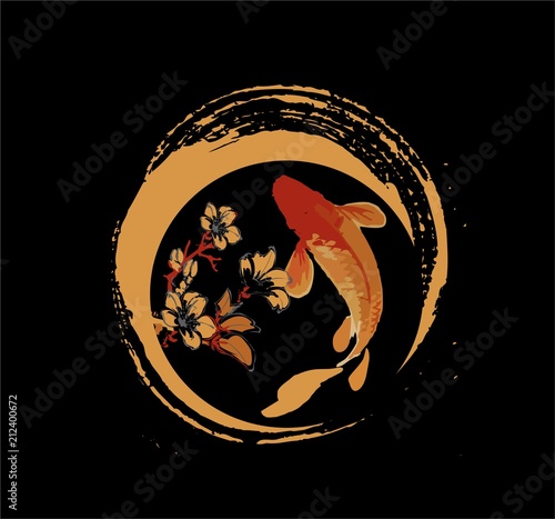 Koi fish in cherry blossom flower