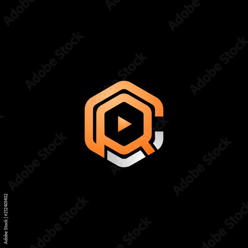 Letter CR Hexagon Media Play Abstract Icon Modern Logo Design Template Element Vector