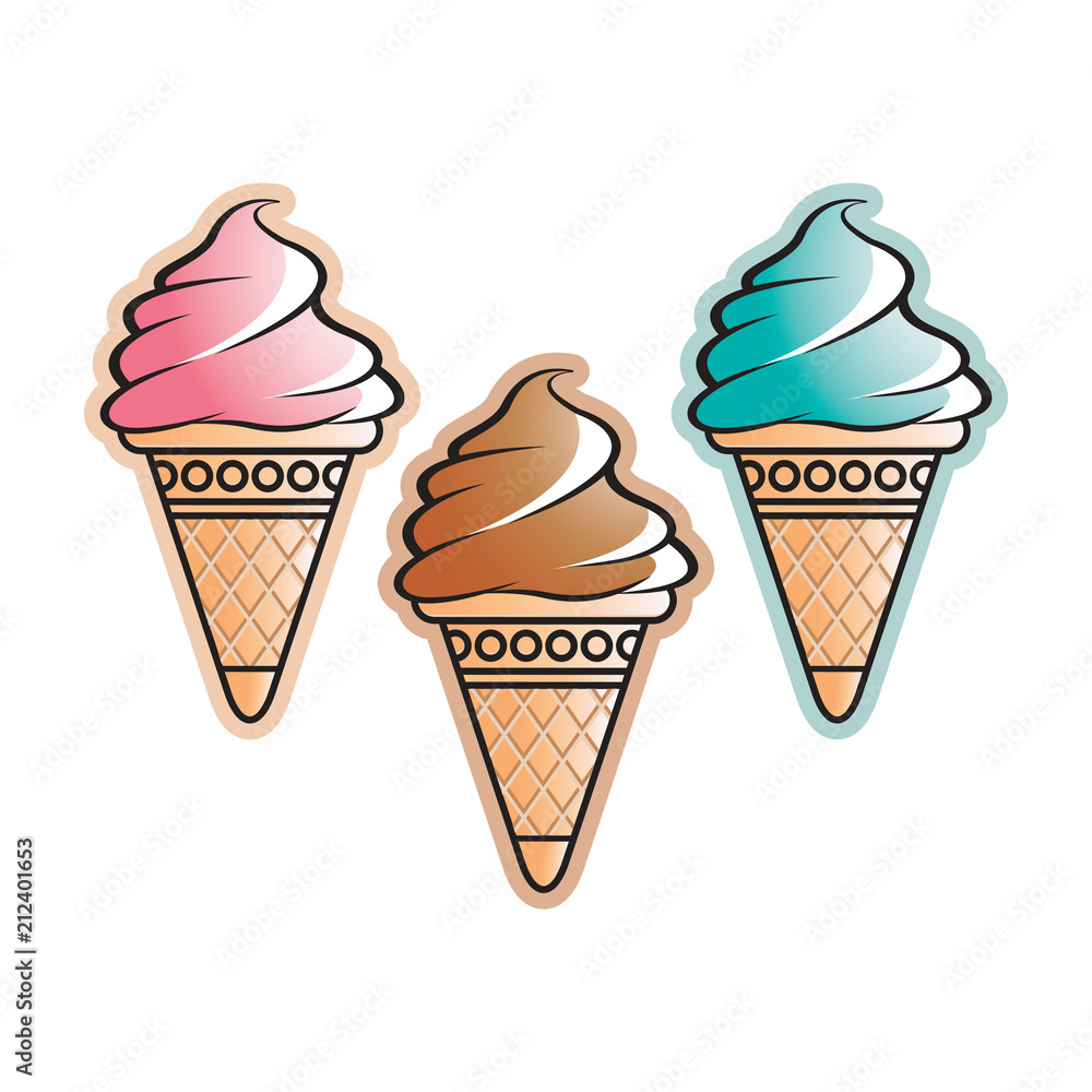isolated three ice cream cones vector illustration