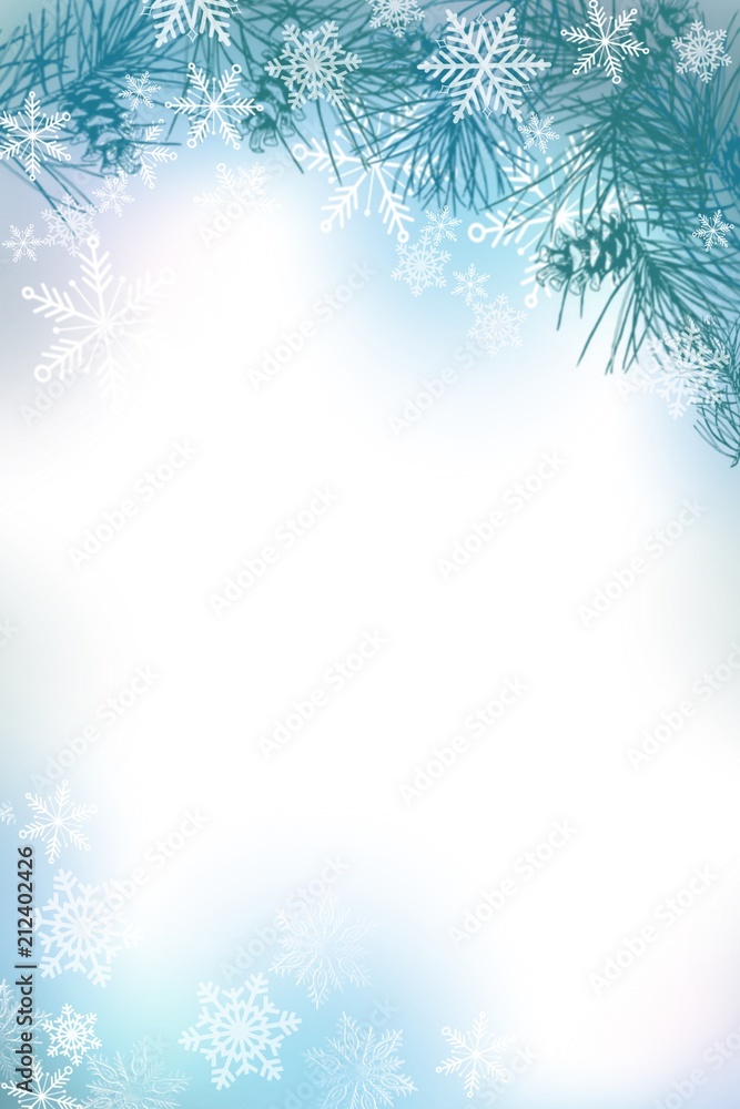 Natural Pine bough winter or summer border in greens, and blues decorative border frame design for invitations, greetings, posters backgrounds, web Natural Pine bough winter or summer border in greens, and blues decorative border frame design for invitations, greetings, posters backgrounds, web
