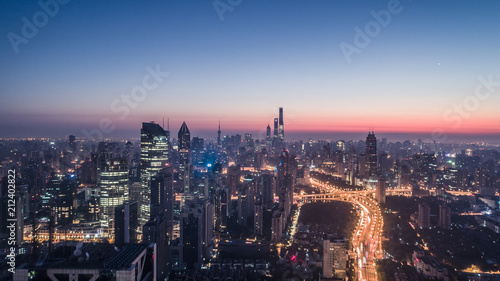 Aerial View of Shanghai city in the dawn