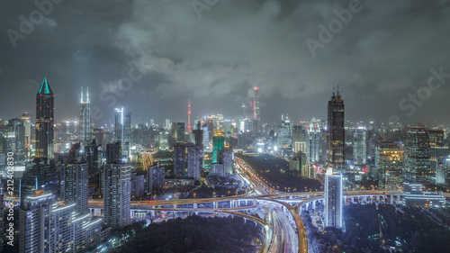 Wallpaper Mural aerial view of buildings and highway interchange at night in Shanghai city Torontodigital.ca