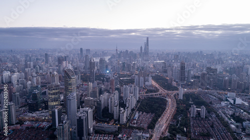 Aerial View of Shanghai city in the dawn