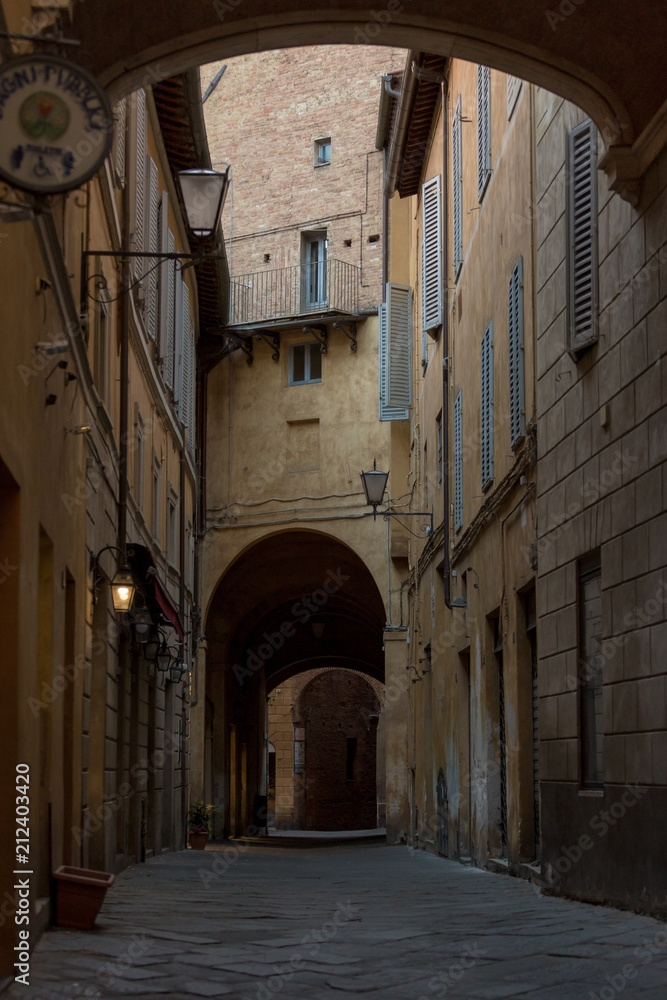 Street archway in medieval city Siena in Italy